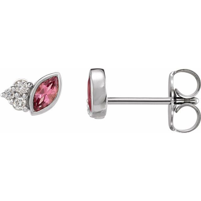 14K White Natural Pink Tourmaline & .05 CTW Natural Diamond Earrings