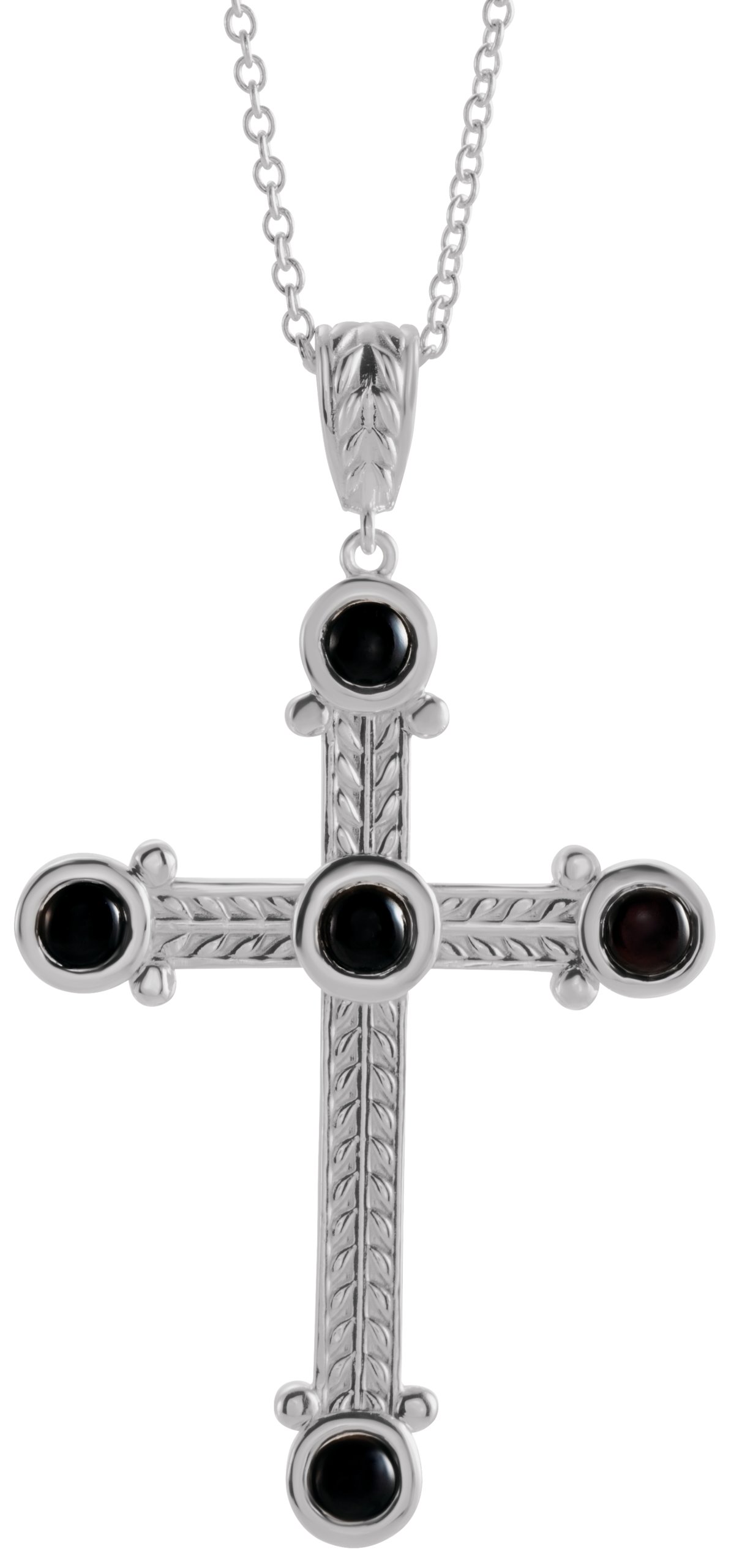 Sterling Silver Natural Black Onyx Cross 16-18" Necklace