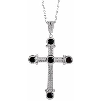 Sterling Silver Onyx Cross 16 18 inch Necklace Ref. 16616262