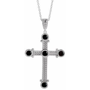 Sterling Silver Natural Black Onyx Cross 16-18" Necklace