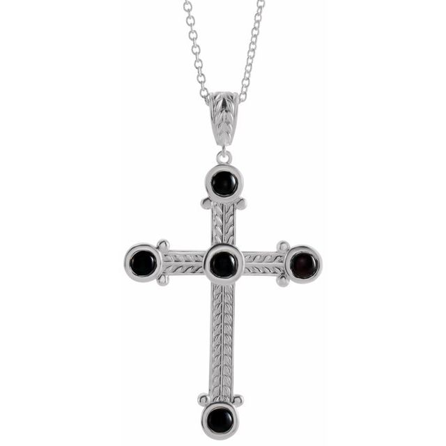 Sterling Silver Natural Black Onyx Cross 16-18