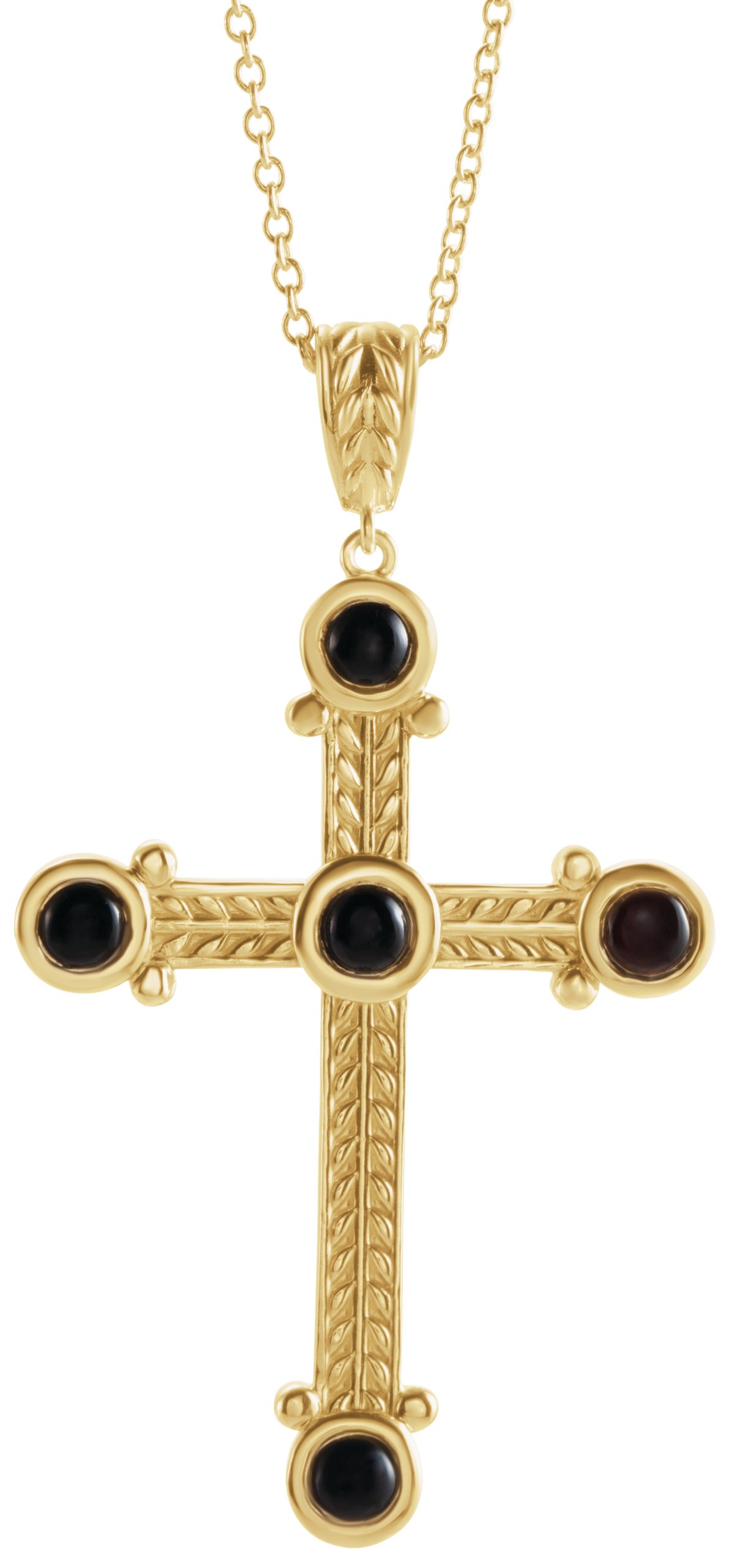 14K Yellow Natural Black Onyx Cross 16-18 Necklace