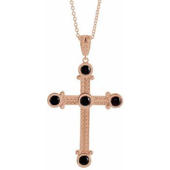 14K Rose Onyx Cross 16 18 inch Necklace Ref. 16616260