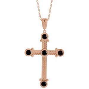 14K Rose Natural Onyx Cross 16-18" Necklace