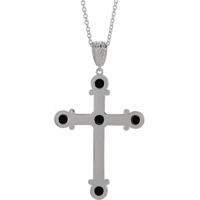 Sterling Silver Natural Onyx Cross 16-18 Necklace