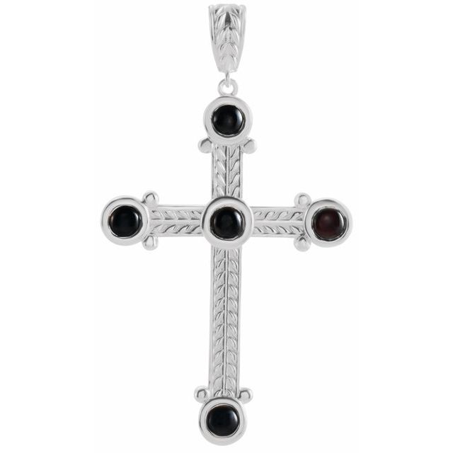 Sterling Silver Natural Black Onyx Cross Pendant