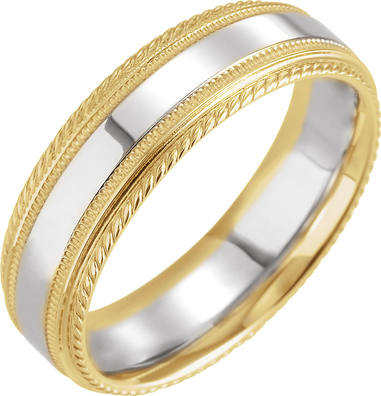 14K Yellow/White/Yellow 6 mm Rope Edge Band with Milgrain Size 8.5