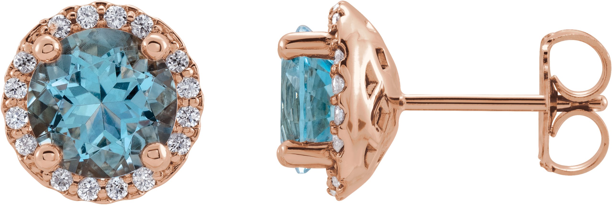 14K Rose Aquamarine & 1/6 CTW Diamond Earrings