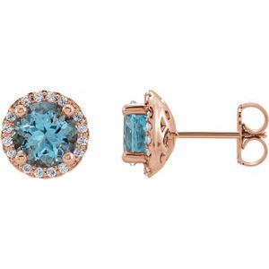 14K Rose Aquamarine & 1/6 CTW Diamond Earrings