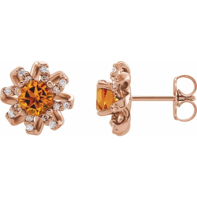 14K Rose Natural Citrine & 1/6 CTW Natural Diamond Halo-Style Earrings