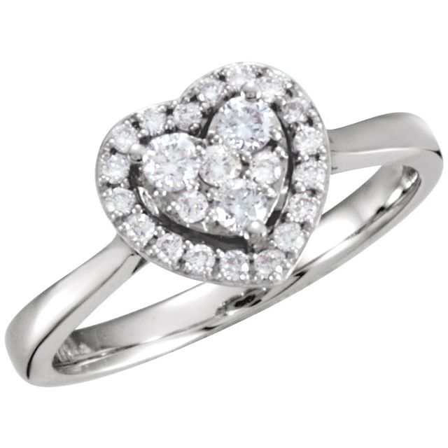 14K White 1/3 CTW Diamond Heart Ring