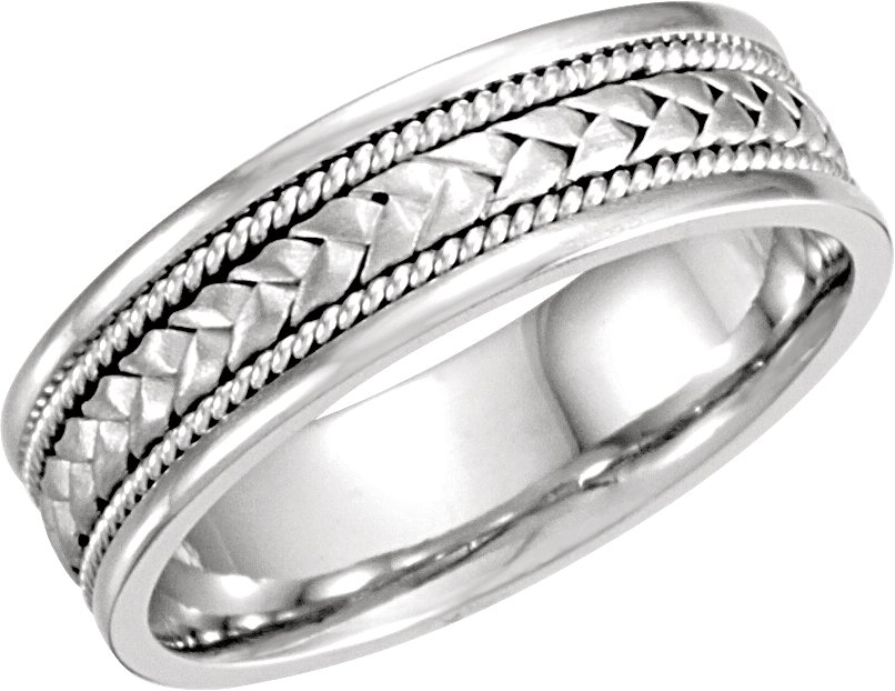 14K White 6.75 mm Woven Band Size 10