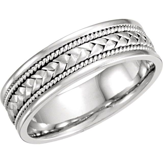 14K White 6.75 mm Woven Band Size 11