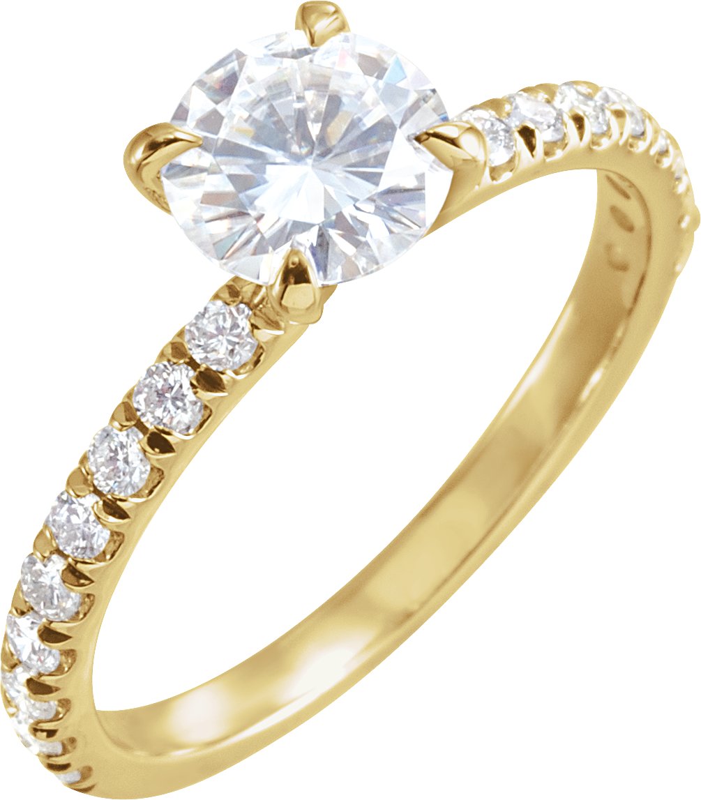 14K Yellow 6.5 mm Round Forever One Moissanite and .33 CTW Diamond Engagement Ring Ref 13860250