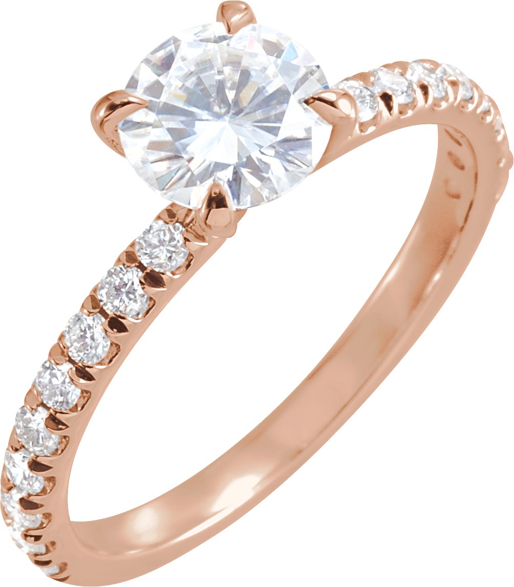 14K Rose 6.5 mm Round Forever One Moissanite and .33 CTW Diamond Engagement Ring Ref 13860251