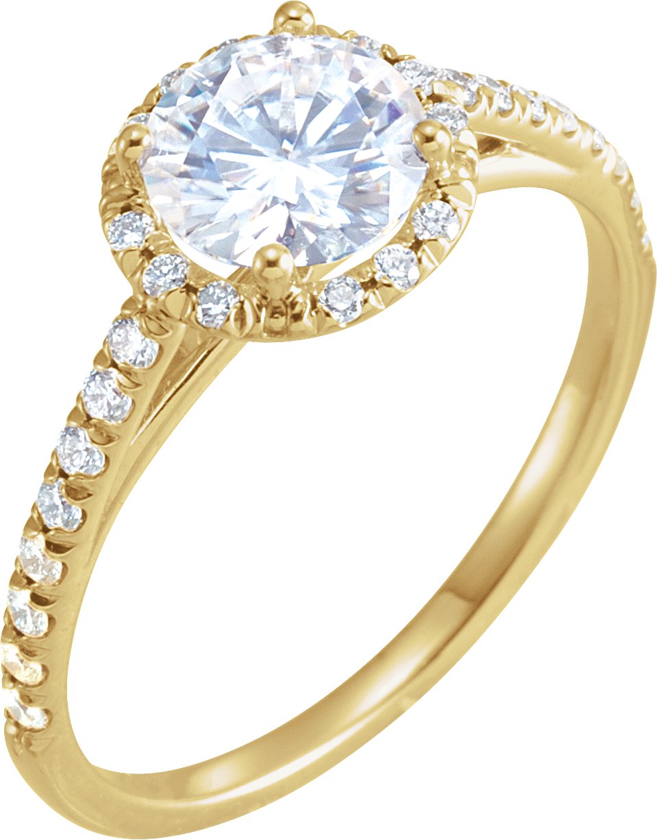 14K Yellow 6.5 mm Round Forever One™ Moissanite & 1/5 CTW Diamond Engagement Ring