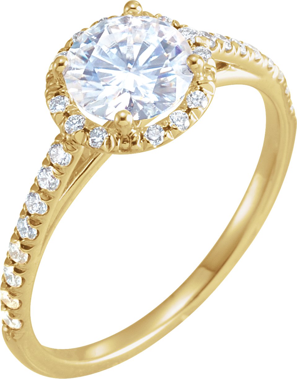 14K Yellow 6.5 mm Round Forever One Moissanite and .20 CTW Diamond Engagement Ring Ref 13862709