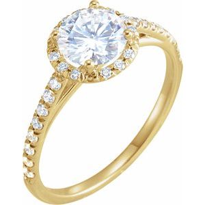 14K Yellow 6.5 mm Round Forever One™ Moissanite & 1/5 CTW Diamond Engagement Ring
