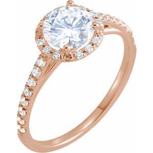 14K Rose 6.5 mm Round Forever One™ Moissanite & 1/5 CTW Diamond Engagement Ring