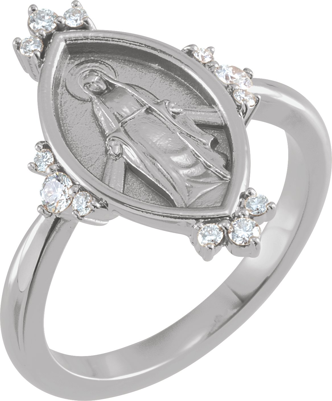 14K White 1/5 CTW Natural Diamond Miraculous Medal Ring