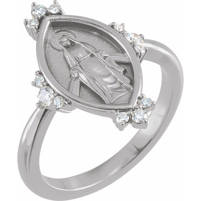 Sterling Silver 1/5 CTW Natural Diamond Miraculous Medal Ring
