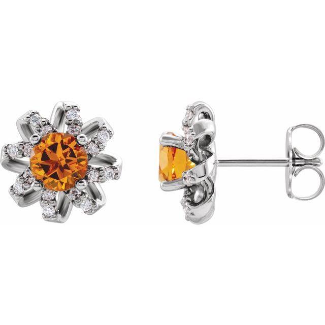 Platinum Natural Citrine & 1/6 CTW Natural Diamond Halo-Style Earrings