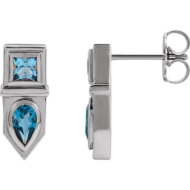 Platinum Natural Blue Multi-Gemstone Geometric Bar Earrings