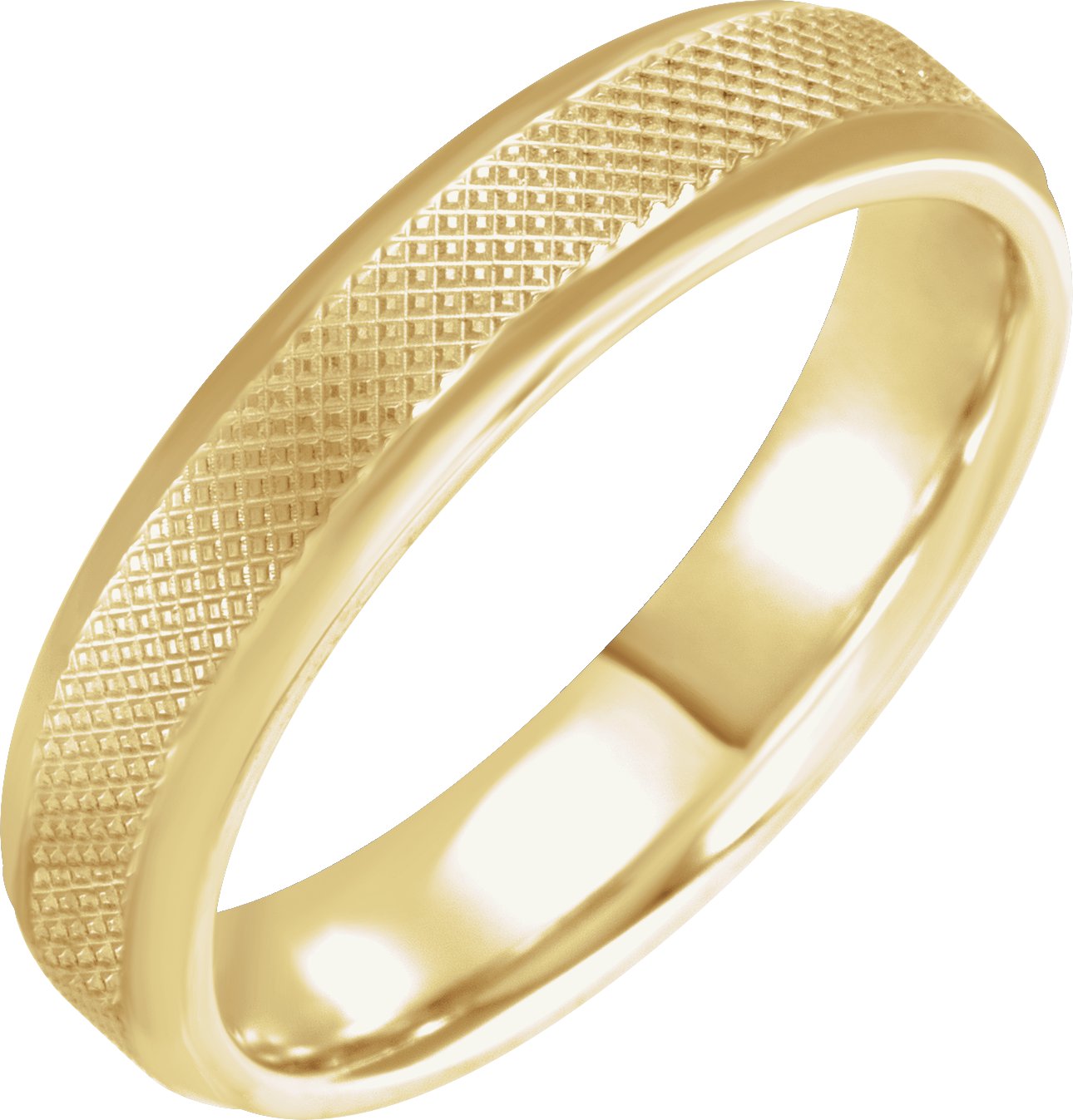 14K Yellow 5 mm  Knurled Beveled-Edge Band Size 9