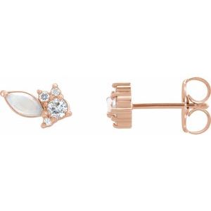 14K Rose Australian Natural White Opal & 1/6 CTW Natural Diamond Cluster Earrings