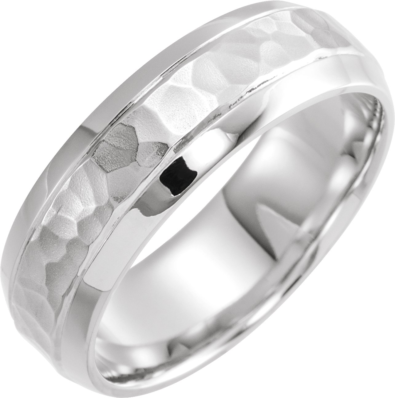 Platinum 7 mm Beveled-Edge Band with Hammered Texture Size 10