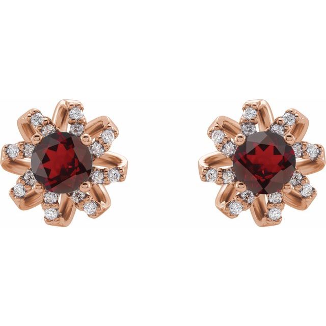 14K Rose Natural Mozambique Garnet & 1/6 CTW Natural Diamond Halo-Style Earrings