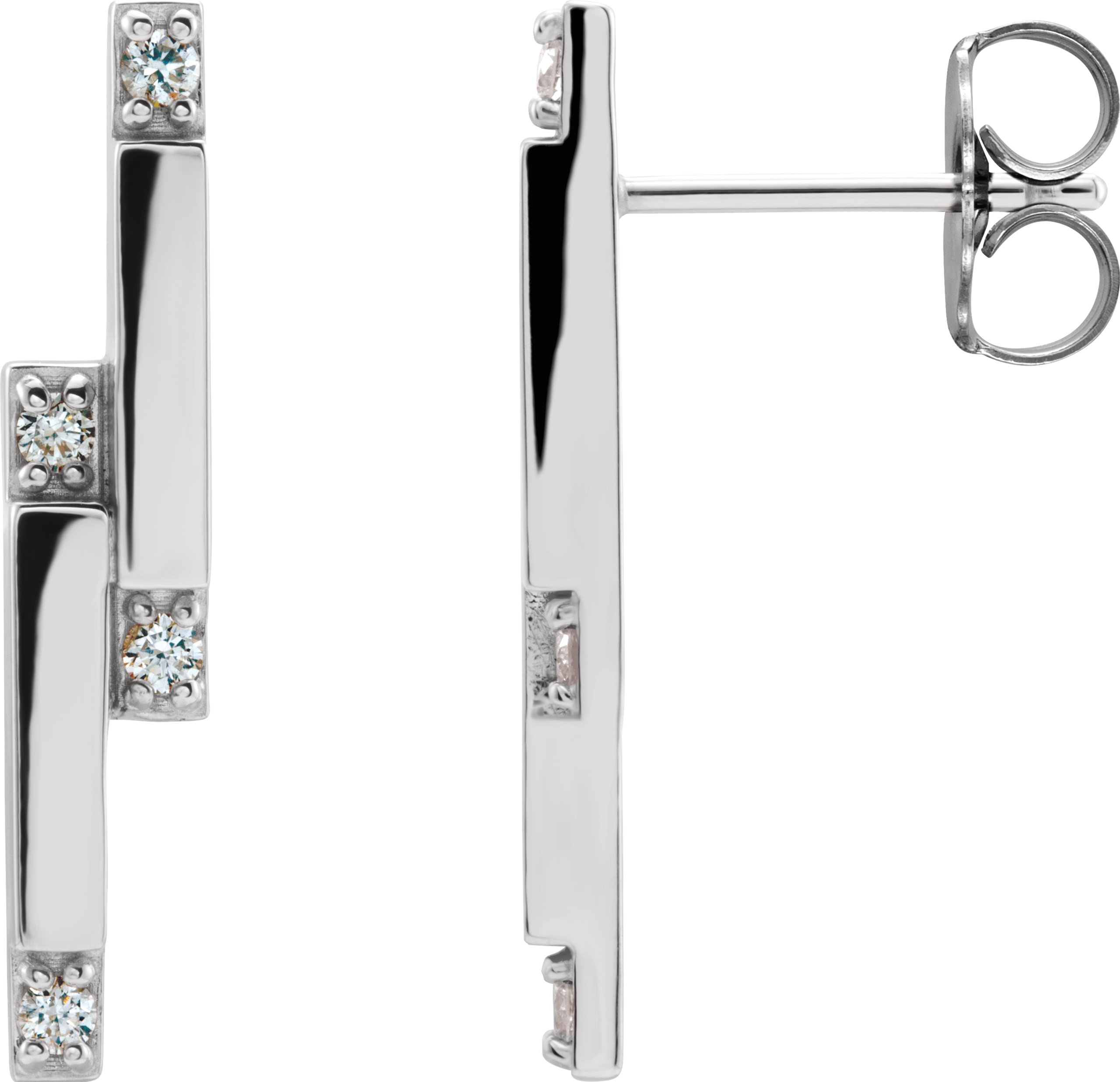 14K White 1/10 CTW Natural Diamond Bar Earrings