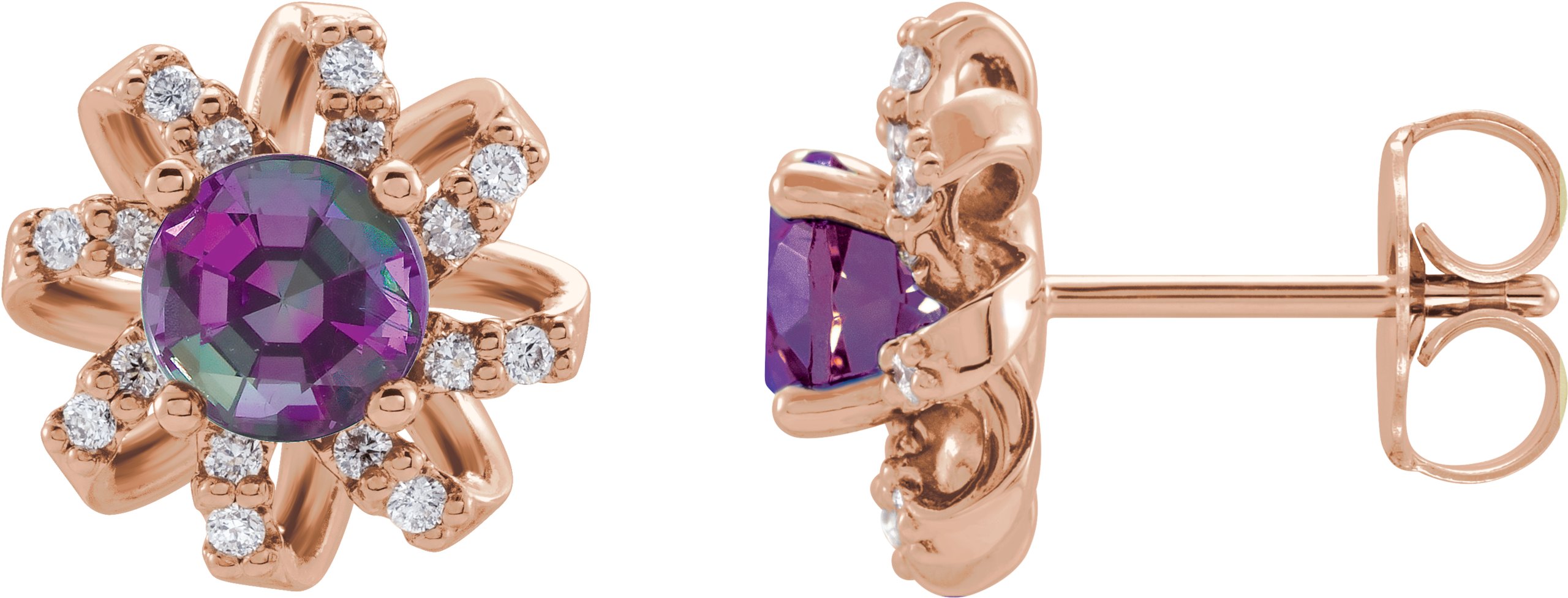 14K Rose Chatham Created Alexandrite and .125 CTW Diamond Halo Style Earrings Ref 16635646