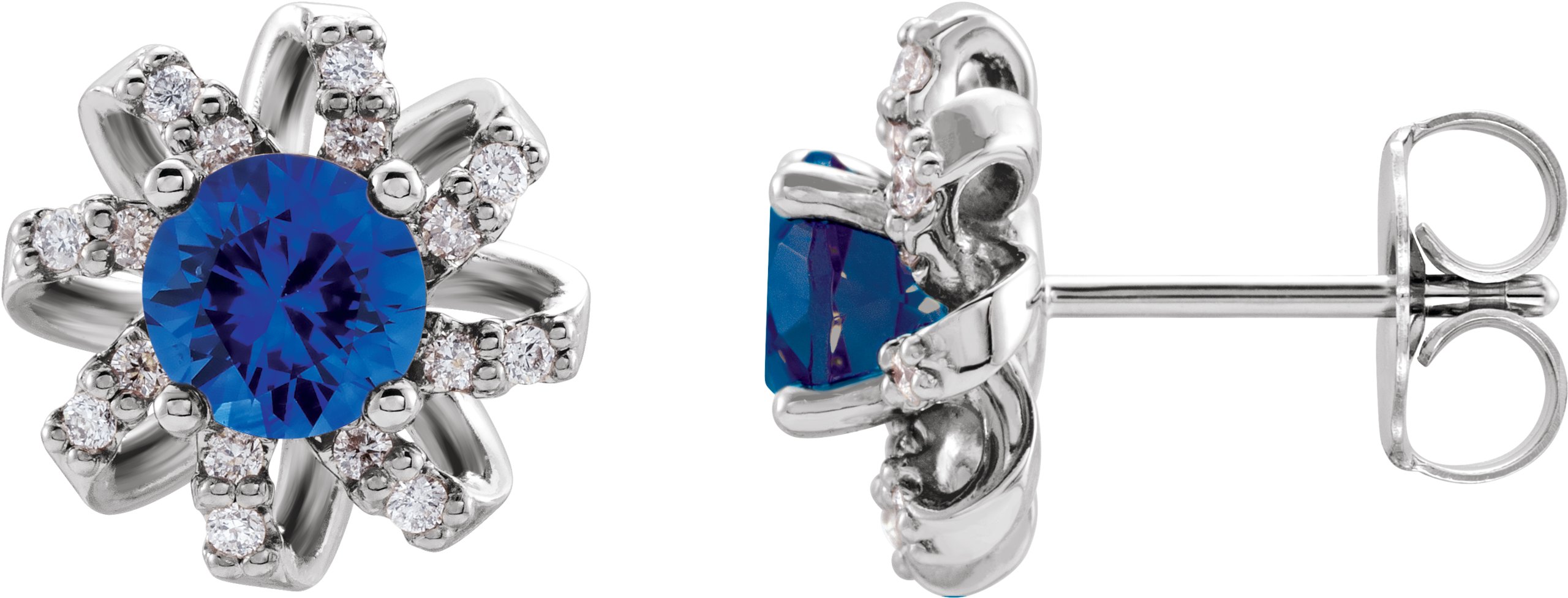 Platinum Chatham Created Blue Sapphire and .125 CTW Diamond Halo Style Earrings Ref 16635663