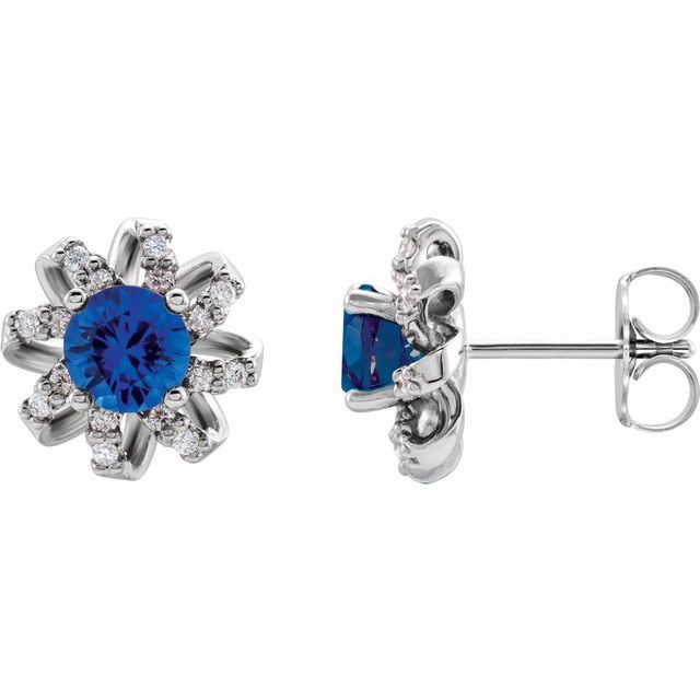Sterling Silver Natural Blue Sapphire & 1/6 CTW Natural Diamond Halo-Style Earrings