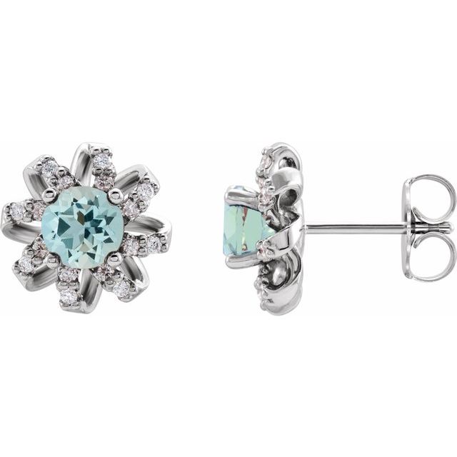 Sterling Silver Natural Aquamarine & 1/6 CTW Natural Diamond Halo-Style Earrings