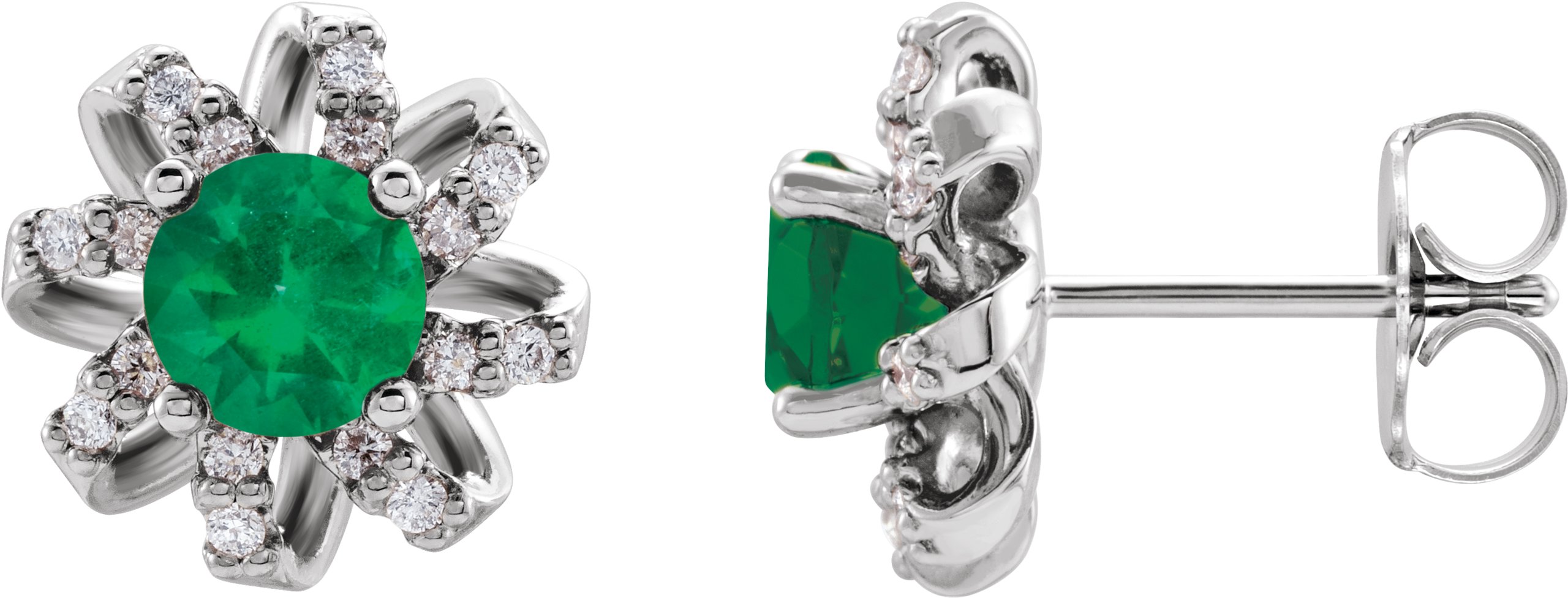 Platinum Chatham Created Emerald and .125 CTW Diamond Halo Style Earrings Ref 16635664