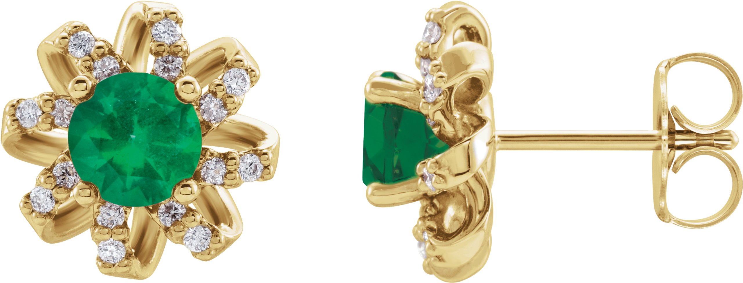 14K Yellow Chatham Created Emerald and .125 CTW Diamond Halo Style Earrings Ref 16635632