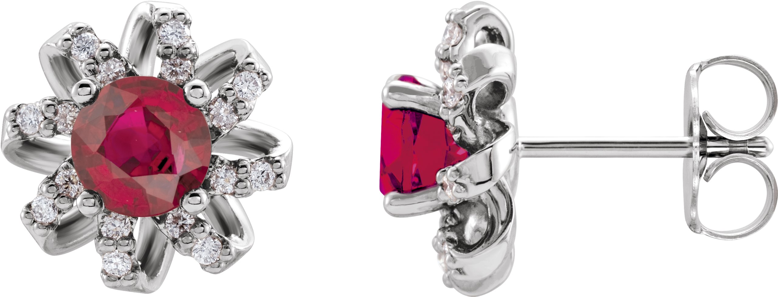 Sterling Silver Ruby and .125 CTW Diamond Halo Style Earrings Ref 16635691