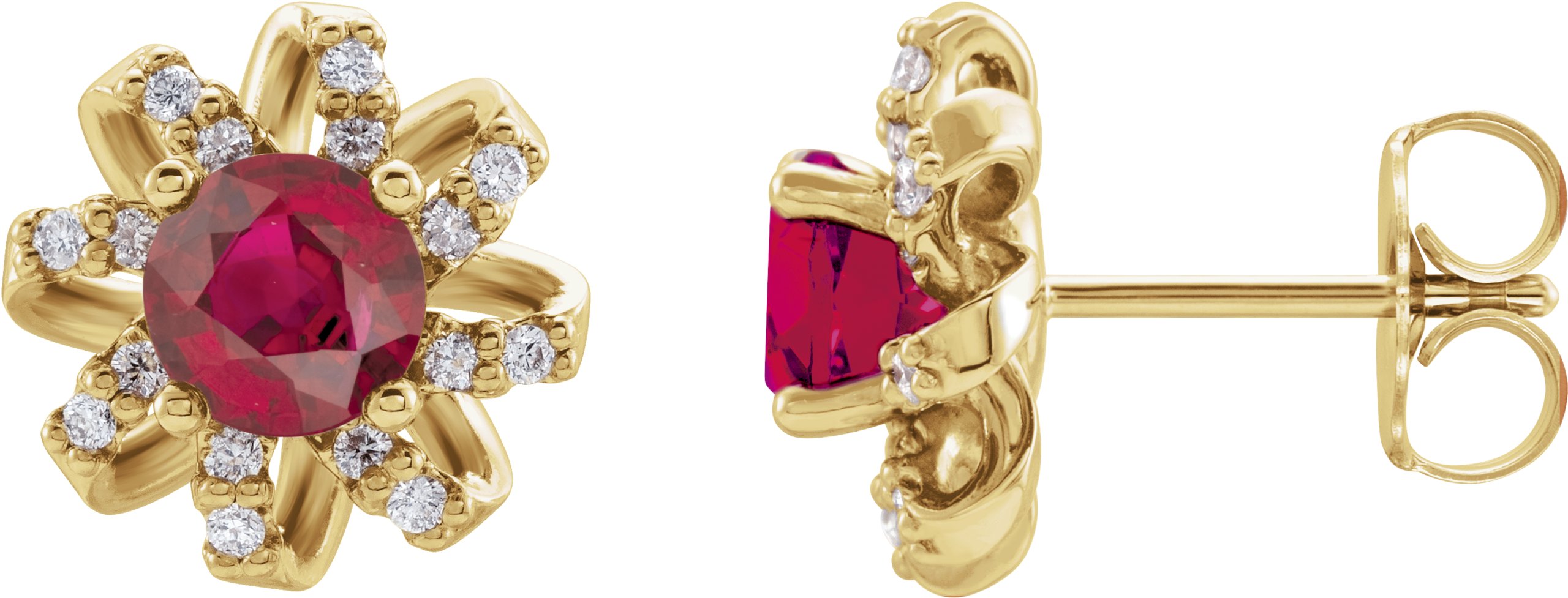 14K Yellow Chatham Created Ruby and .125 CTW Diamond Halo Style Earrings Ref 16635633