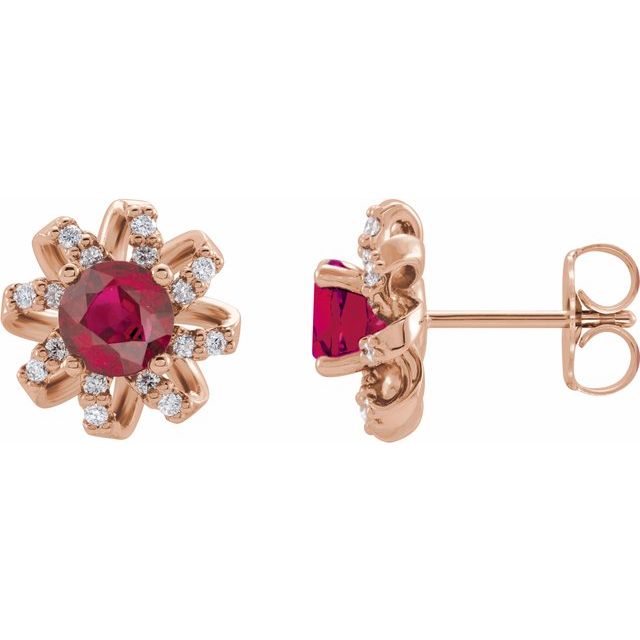 14K Rose Natural Ruby & 1/6 CTW Natural Diamond Halo-Style Earrings