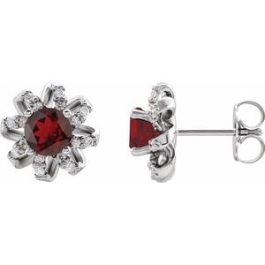 14K White Natural Mozambique Garnet & 1/6 CTW Natural Diamond Halo-Style Earrings