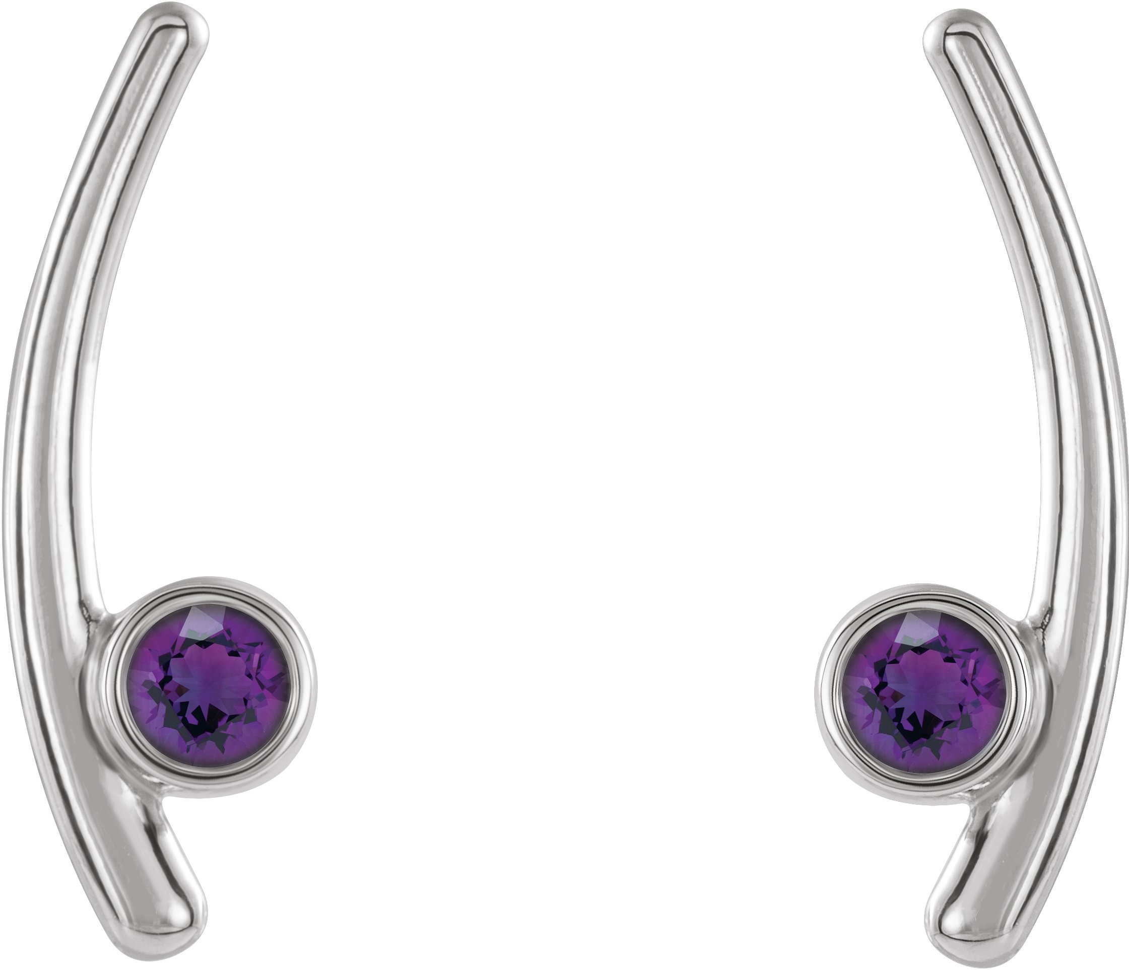 14K White Natural Amethyst Ear Climbers