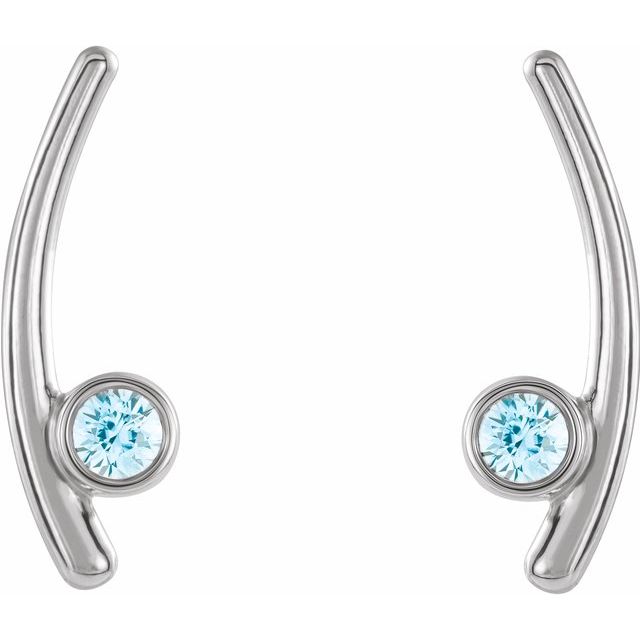 Platinum Natural Blue Zircon Ear Climbers