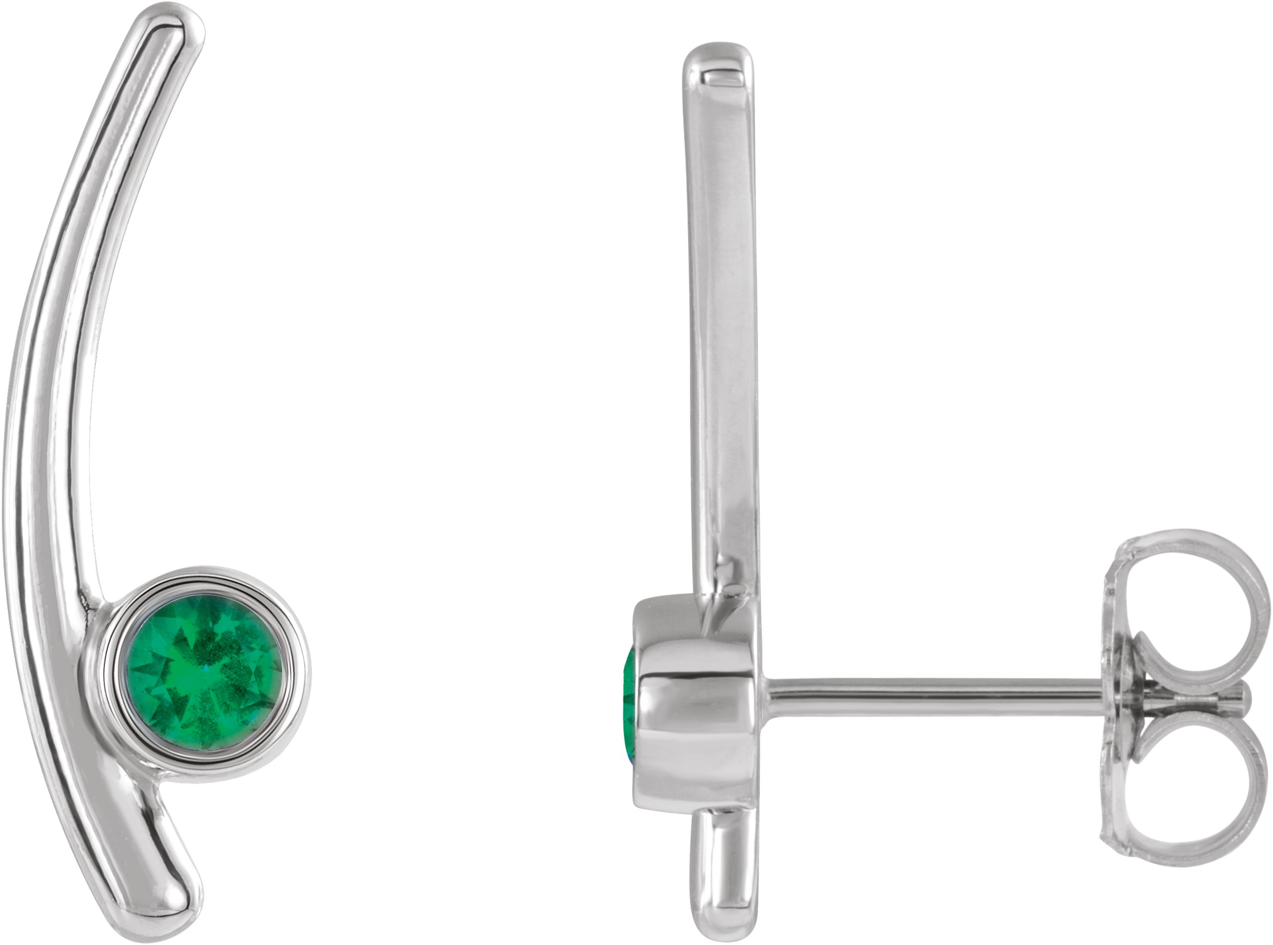 Sterling Silver Lab-Grown Emerald Ear Climbers