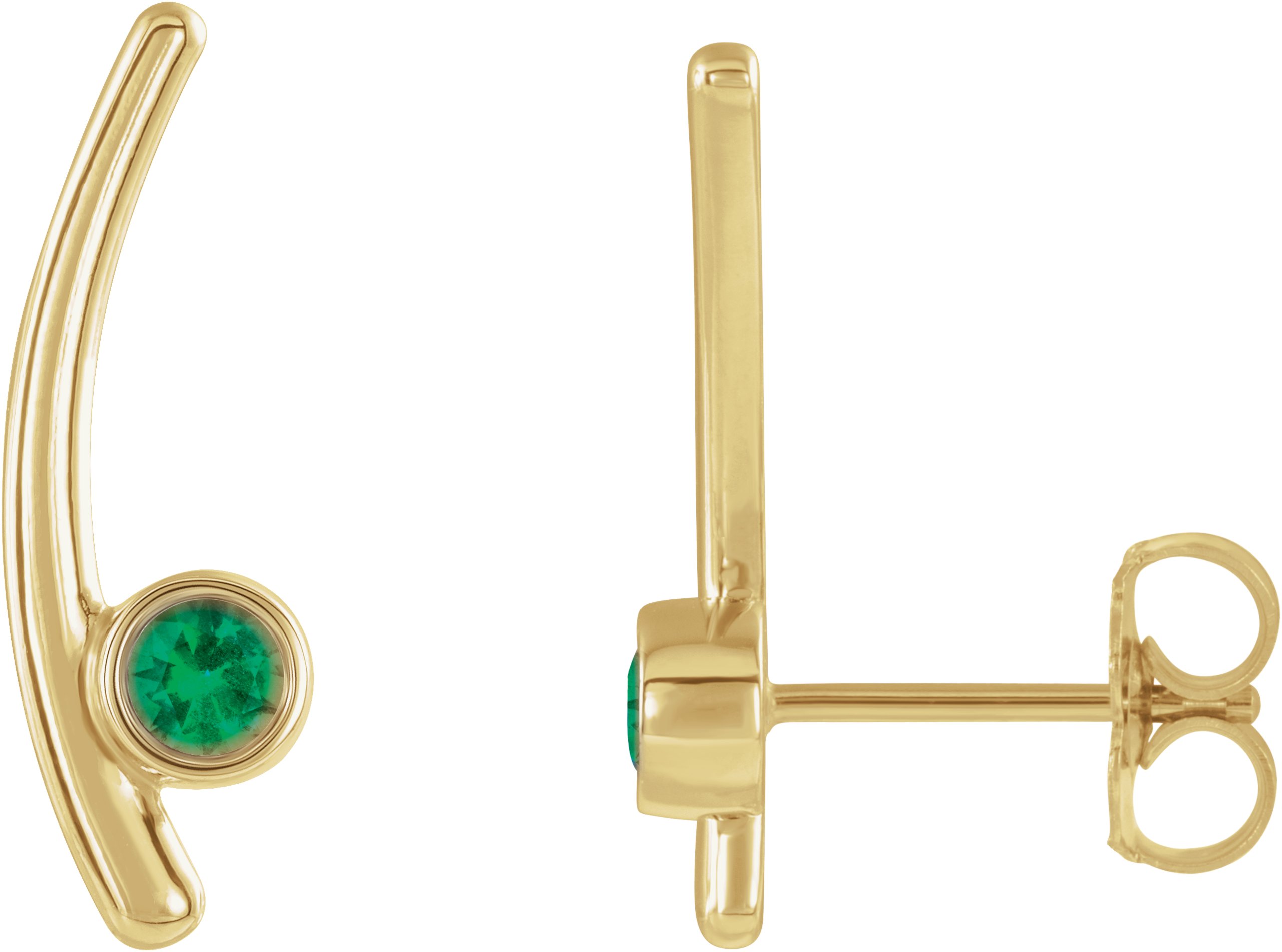 14K Yellow Chatham Lab Created Emerald Ear Climbers Ref 14653900