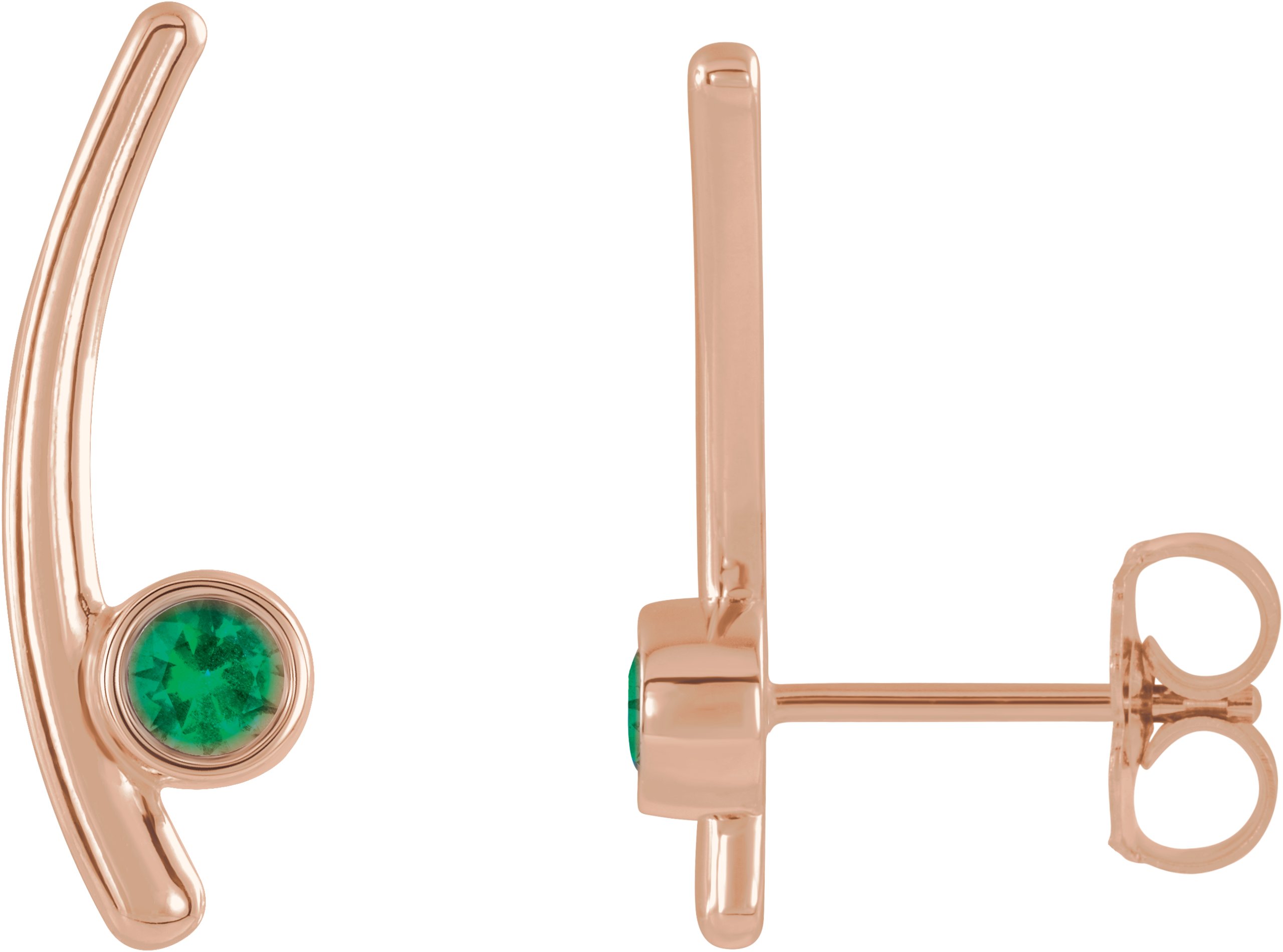 14K Rose Chatham Lab Created Emerald Ear Climbers Ref 14653057