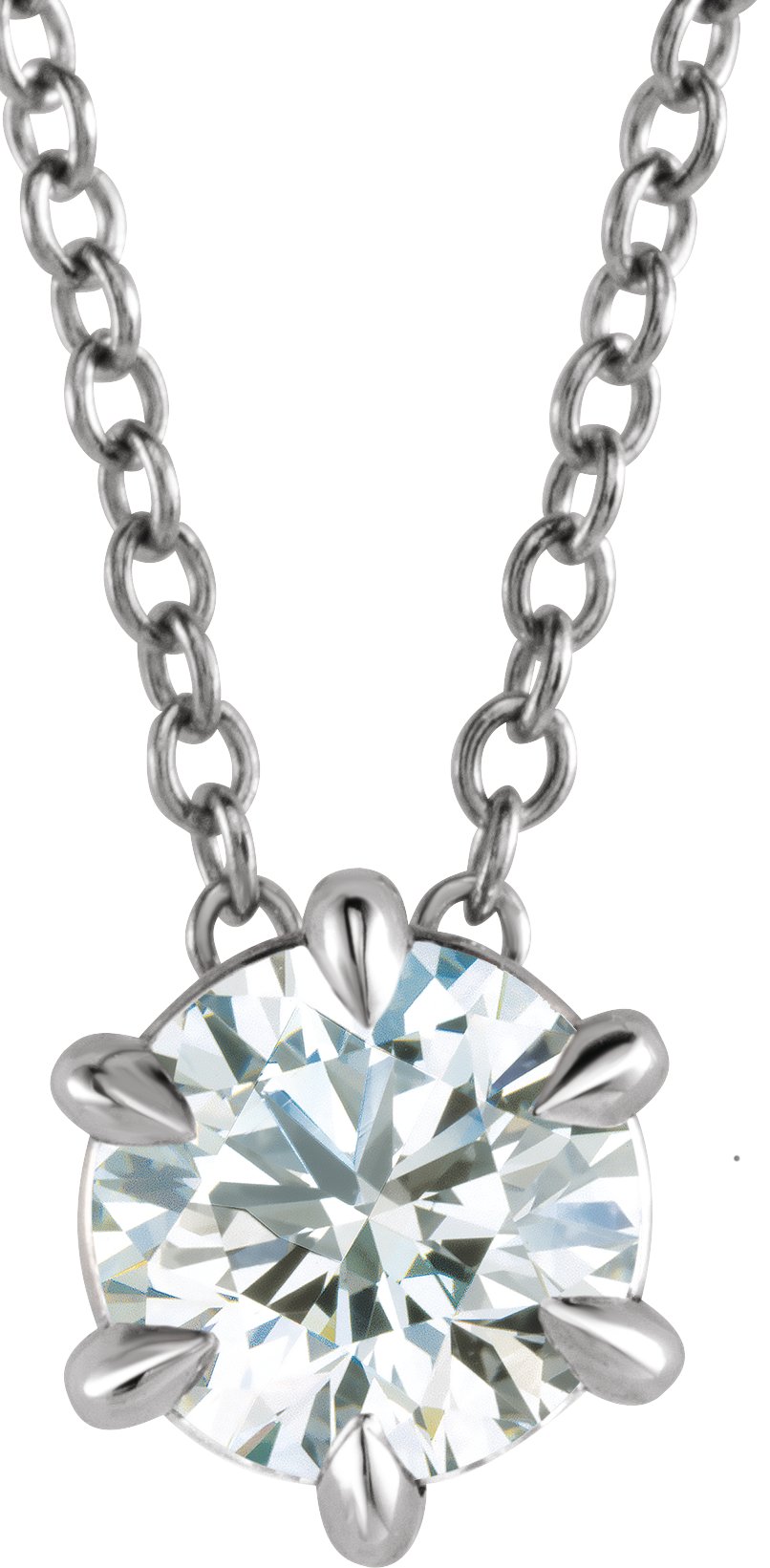 14K White 5/8 CT Lab-Grown Diamond Solitaire 16-18" Necklace