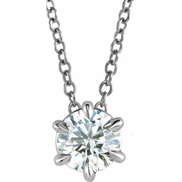 14K White 1 CT Lab-Grown Diamond Solitaire 16-18" Necklace