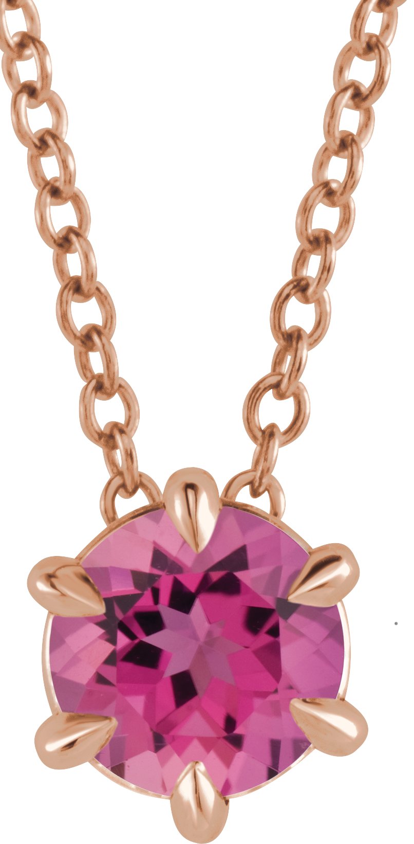 14K Rose 5 mm Natural Pink Tourmaline Solitaire 16-18 Necklace